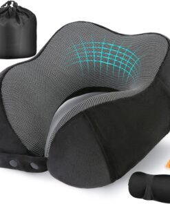 Neck Pillow for Traveling, Travel Pillows for Airplanes,100% Pure Memory Foam Travel Neck Pillow, Adjustable Flight Pillow, Portable Plane Accessories with Eye Mask, Earplugs, Carry Bag
