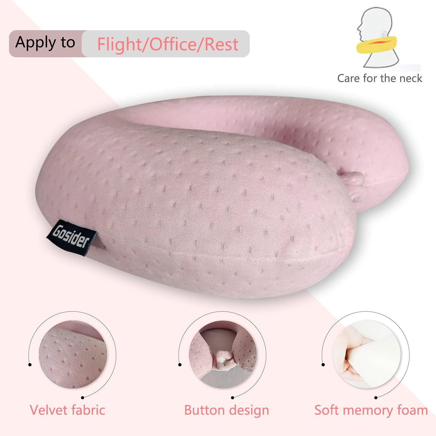 Neck Pillows for Sleeping Travel Pink Travel Pillow Comfortable U Shape Memory Foam Pillows Neck and Head Support Portable Travel Neck Pillow Suitable for Planes Trains Self Driving Cars.jpg