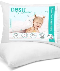 Nestl 2 Pack Toddler Pillow for Sleeping 13 x 18, Small Kids Pillow for Travel, Car, School, Nap, & Toddler Bed, Machine Washable Soft Cotton Child 2 Year Old and Up - White