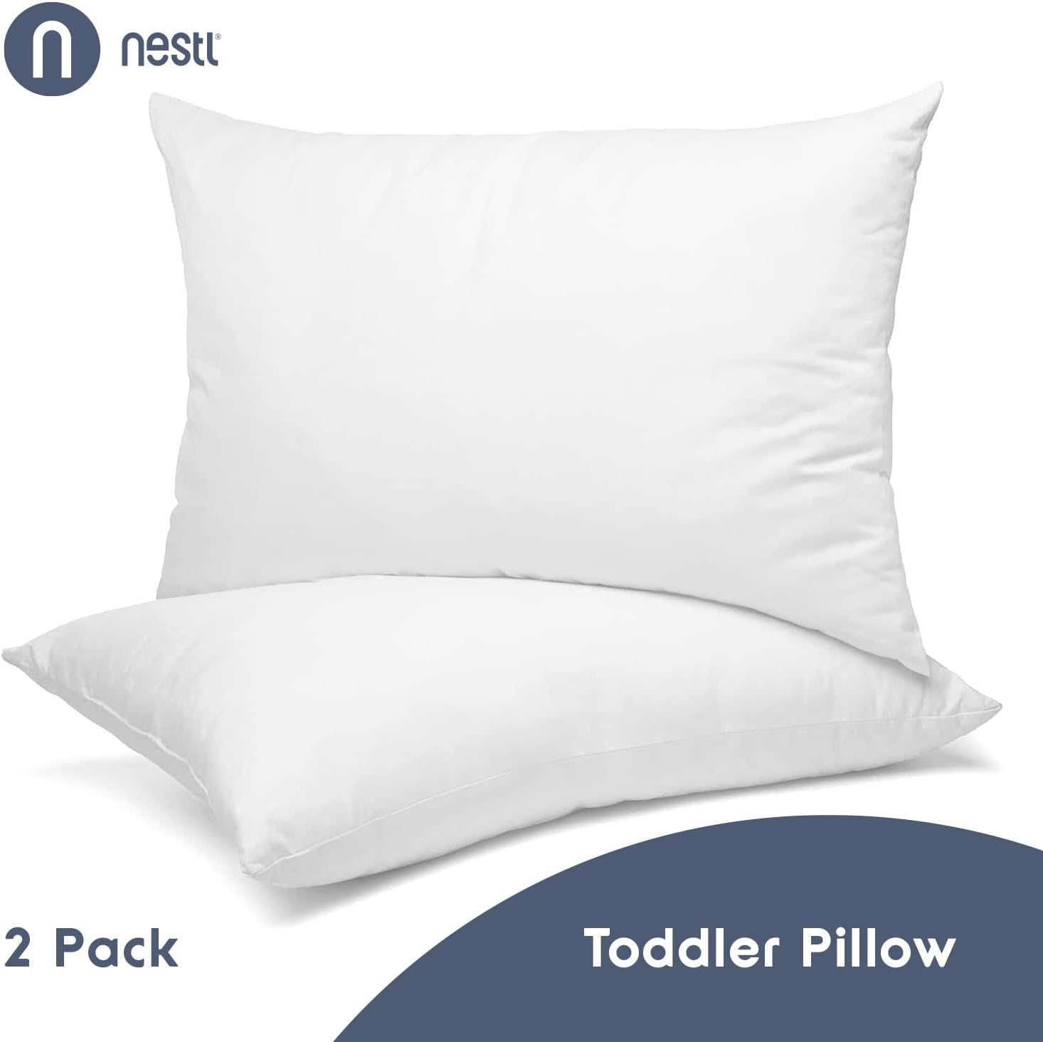 Nestl 2 Pack Toddler Pillow for Sleeping 13 x 18 Small Kids Pillow for Travel Car School Nap Toddler Bed Machine Washable Soft Cotton Child 2 Year Old and Up White.jpg