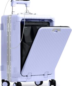 Nobl Travel Carry On Luggage, Noble Zipperless Aluminum Frame PC Hard Shell Suitcase, 22.5x15x9.5 Airline Approved, 360° Spinner Wheels, TSA Locks, USB Charging Port, Cup & Phone Holder - Lavender