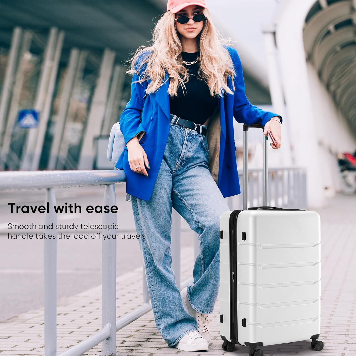 OLIXIS 24 Inch Luggage Hardside Suitcase with Spinner Wheels Lightweight ABS Hard Shell Checked Luggage TSA Approved Lock Expandable Medium Suitcase for Travel Business–White.jpg