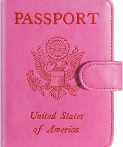 Passport Holder Cover Wallet RFID Blocking Leather Card Case Travel Accessories for Women Men (Pink)