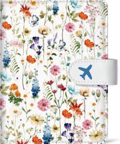 Passport Holder for Travel Essentials, RFID Blocking Leather Cover Wallet with Magnetic Closure, Aesthetic & Cute Passport Book Case for Women and Men - Wildflower