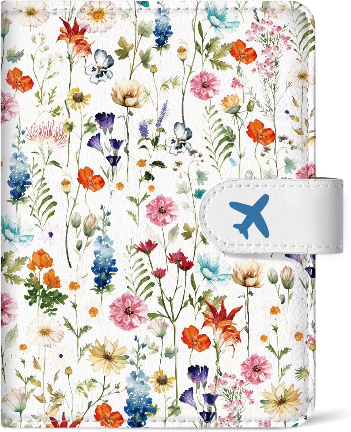 Passport Holder for Travel Essentials, RFID Blocking Leather Cover Wallet with Magnetic Closure, Aesthetic & Cute Passport Book Case for Women and Men - Wildflower