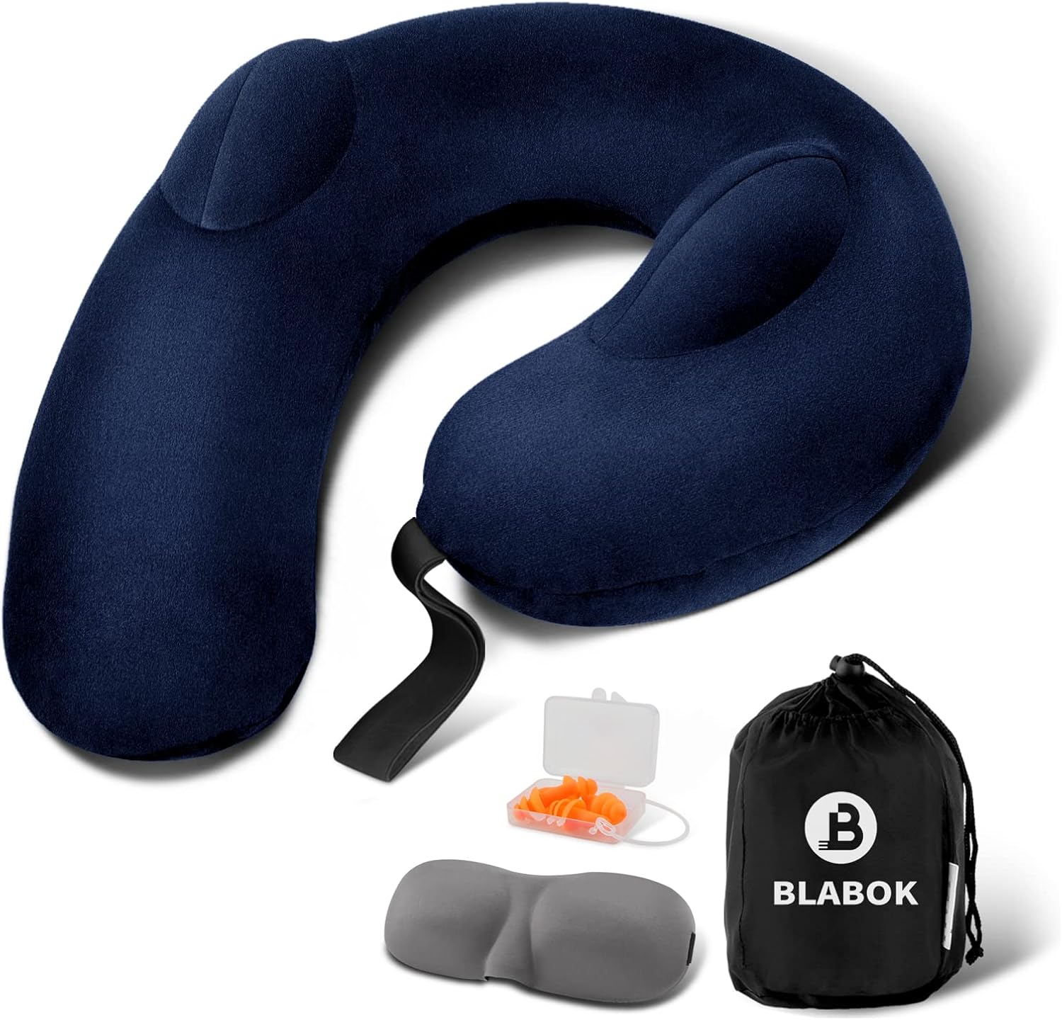 Patented Design Inflatable Travel Neck Pillow – Airplane Neck Pillow with 360° Head & Neck Support, Soft Washable Velvet Cover, Compact Neck Support Pillow for Airplane,Train,Car,Office & Home (Blue)