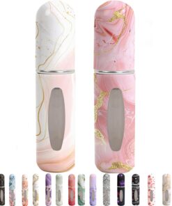Perfume Travel Refillable Bottle– Portable Mini Sprayer,Empty Perfume Bottles with Unique Patterns,Refill Pump Case for Traveling and Outgoing,2 Pcs Pack of 5 ml(White and Pink)