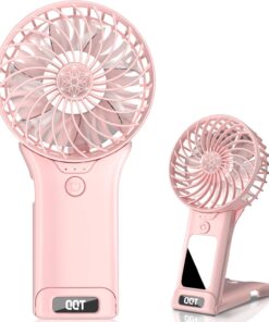 QQT Mini Handheld Fan,4 Speed Adjustable Portable Battery Operated Fans,USB Rechargeable Desk Fan with Mirror,Max 20 Hrs Hand Fan For Travel Office Outdoor Women Men (Pink)