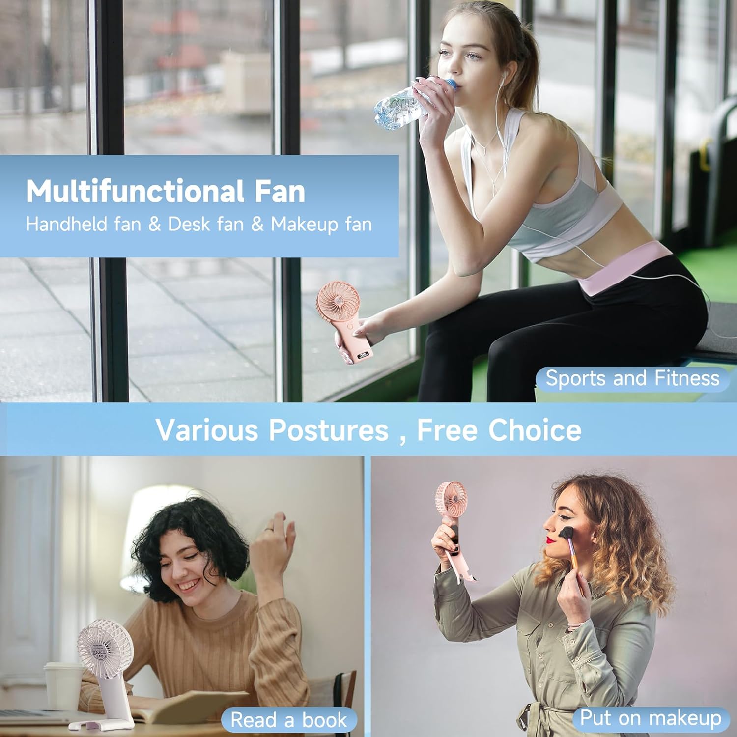 QQT Mini Handheld Fan4 Speed Adjustable Portable Battery Operated FansUSB Rechargeable Desk Fan with MirrorMax 20 Hrs Hand Fan For Travel Office Outdoor Women Men Pink.jpg