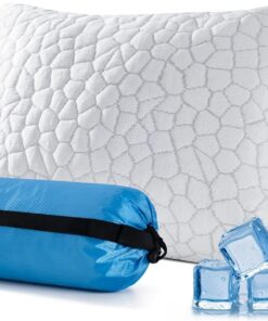 QUTOOL Small Travel Pillows for Sleeping, Cooling Memory Foam Camping Pillow, Backpacking for Hiking Gear, Portable Pillow with Travel Storage Bag, Camping Essentials for Adults Kids
