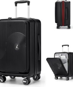 RAINSMORE Carry on Luggage 20 Inch Expandable, Airline Approved Carry on Suitcase with Front Compartment & Top Opening Hard Shell Rolling Travel Luggage with TSA Lock & Spinner Wheels, Black