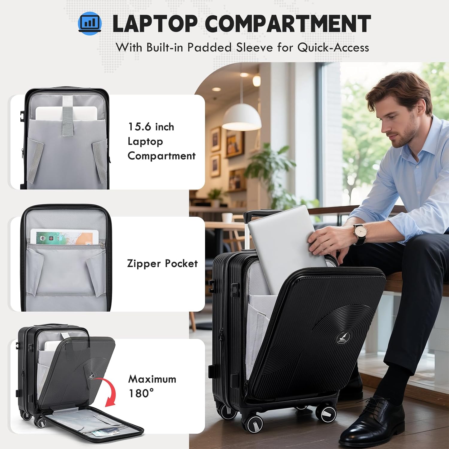 RAINSMORE Carry on Luggage 20 Inch Expandable Airline Approved Carry on Suitcase with Front Compartment Top Opening Hard Shell Rolling Travel Luggage with TSA Lock Spinner Wheels Black.jpg