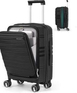 RAINSMORE Expandable Carry on Luggage 20 Inch, Airline Approved Carry on Suitcase with Front Pocket&Laptop Compartment, Hardshell Rolling Travel Luggage with Spinner Wheels,Black