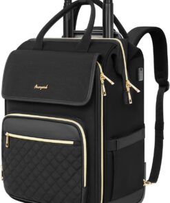 Rolling Backpack for Women, Travel Rolling Laptop Backpack with Wheels, Vertical & Horizontal Storage 2 In 1, Flip-Top Design, Water-Resistant Overnight College Underseat Carry on Luggage