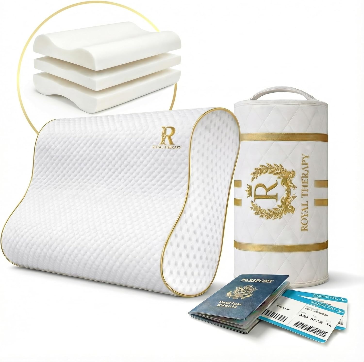 Royal Therapy Travel Memory Foam Cervical Pillow – Contour Pillow for Neck and Shoulder Pain