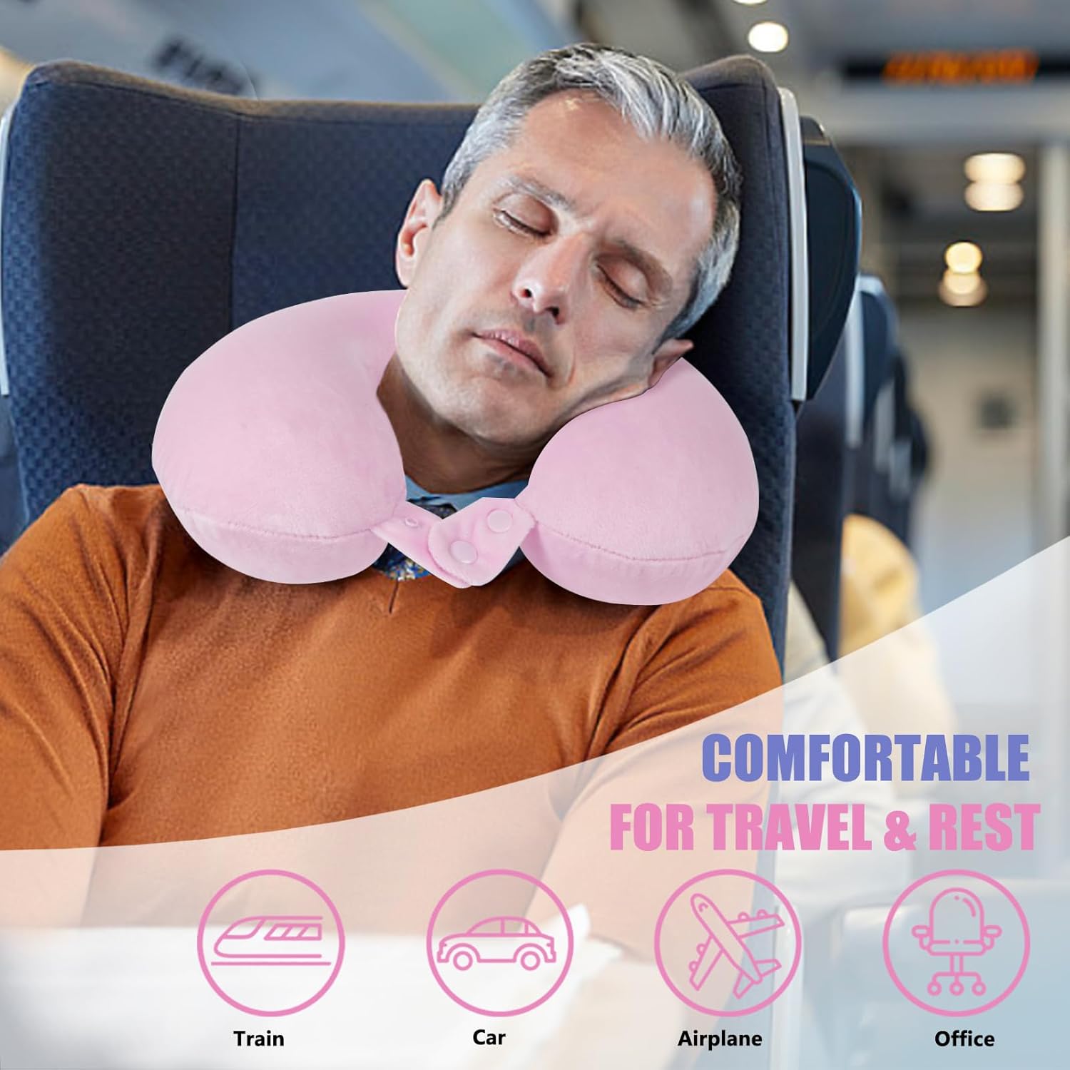 SAIREIDER Travel Neck Pillow 100 Pure Memory Foam Airplane Pillow for Head SupportSoft Adjustable Pillow for Plane Car Home Recliner Pink.jpg
