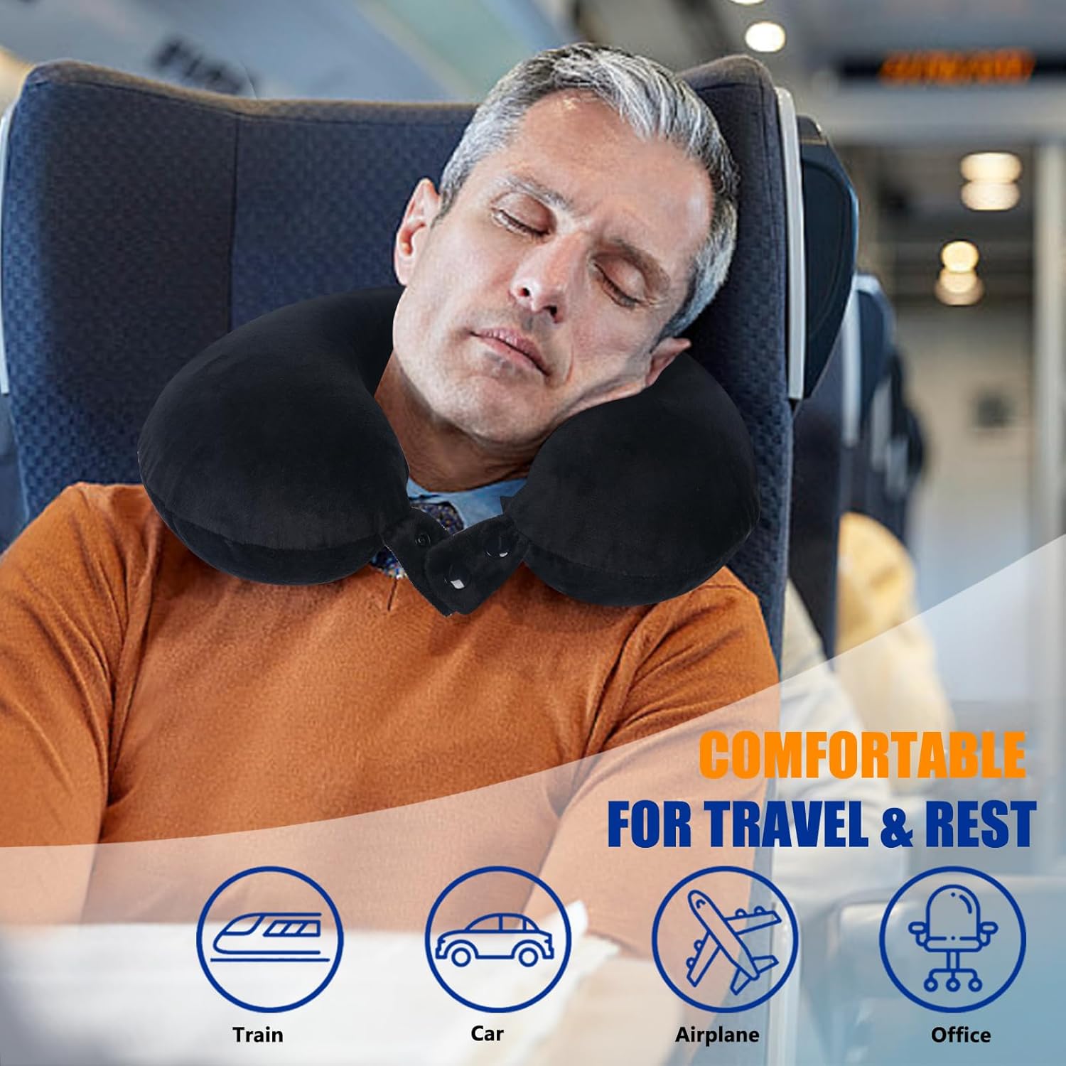 SAIREIDER Travel Pillow 100 Pure Memory Foam Travel Neck Pillow Airplane Pillow for Traveling、Car、Home、Office，Washable Cover（Black）.jpg