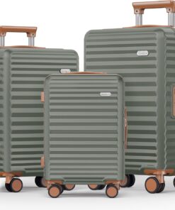 SHOWKOO Luggage Sets 3 Piece Hardside Expandable Suitcase with Double Spinner Wheels Tsa Lock Green (20in/24in/28in)