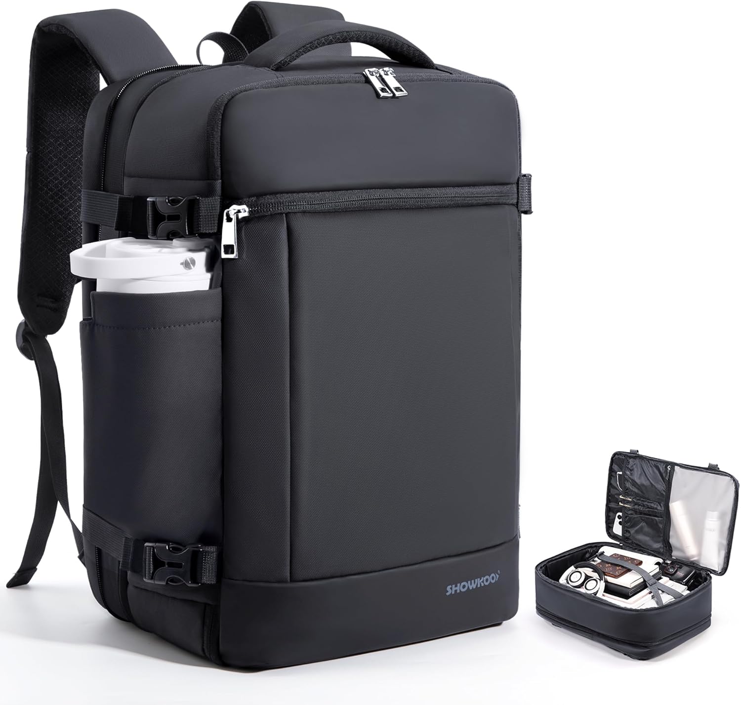 SHOWKOO Travel Backpack For Man Women, Airline Approved Carry On Laptop Backpack For Business, 40L Expandable Large Capacity Backpack, Black