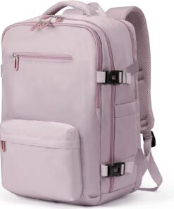 SHRRADOO Travel Laptops Backpack for Women Men, Casual Work Bag 17inch High School College Backpack Airline Approved Backpack for Hiking Business (Pink khaki)