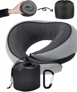 SZXYX Neck Travel Pillows for Airplanes, 100% Pure Memory Foam Neck Pillow for Airplanes, Comfortable Breathable Cover, 360° Support Stowable Pillows for Sleeping, Car, Airport Travel Essentials L