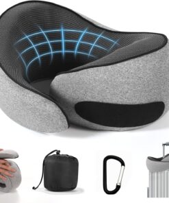 SZXYX Travel Pillows - 100% Pure Memory Foam Neck Pillow for Airplanes, Comfortable Breathable Cover, 360° Support Stowable Pillows for Sleeping, Car, Airport Travel Essentials Dark Grey