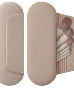 Silicone Makeup Brush Holder Travel Cosmetic Bag：Soft Portable Cosmetic Face Brushes Holder with Upgrade Anti-Fall Out Magnetic Closure, Large Travel Makeup Brush Case - Walnut
