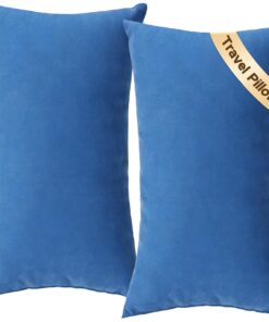 Small Travel Pillows - 2 Pack, 7"x11" Mini Neck Pillow for Airplane & Long Flight, Machine Washable Headrest for Nap & Sleeping, Portable Soft Tiny Cushion for Lumbar, Knee, Ankle (Blue)