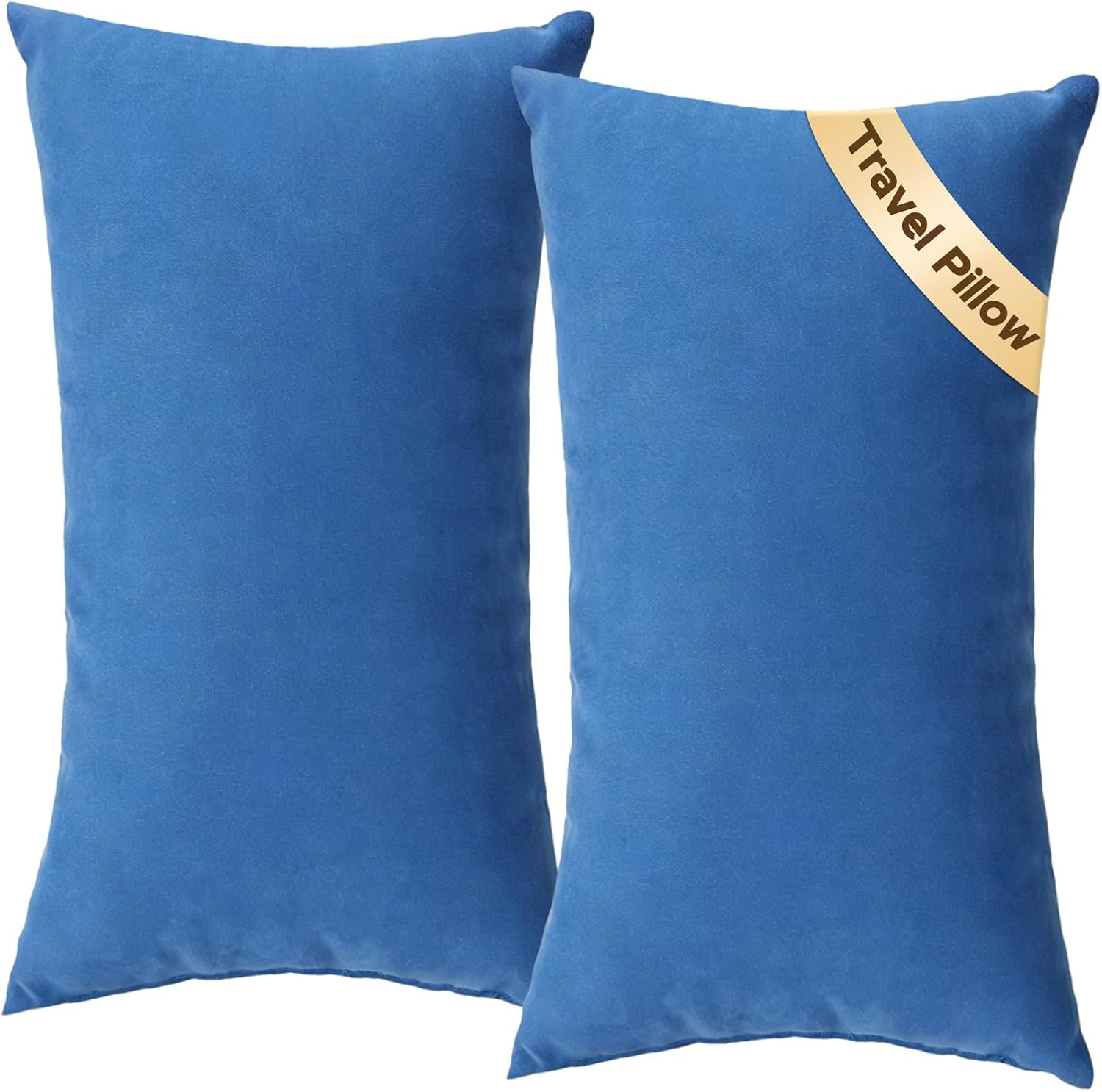 Small Travel Pillows - 2 Pack, 7"x11" Mini Neck Pillow for Airplane & Long Flight, Machine Washable Headrest for Nap & Sleeping, Portable Soft Tiny Cushion for Lumbar, Knee, Ankle (Blue)