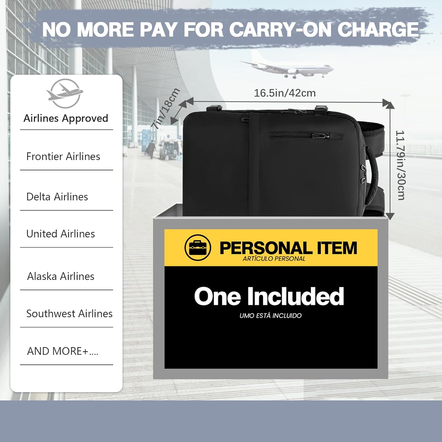 Spirit Airlines Carry On Travel Bag Approved Flight Personal with USB Charging Hole Women Mens Travel Backpack Laptop Backpack for College Travel Work.jpg