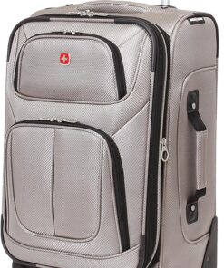 SwissGear Sion Softside Expandable Luggage – Carry-On Suitcase with 360 Degree Wheels & Retractable Handle – 21 Inch, Perfect for 1-3 Night Trips – Pewter