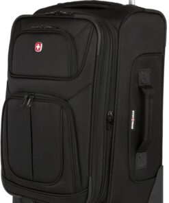 SwissGear Sion Softside Expandable Luggage – Medium Checked Suitcase with 360 Degree Wheels & Retractable Handle – 25 Inch, Perfect for 1-7 Night Trips – Black