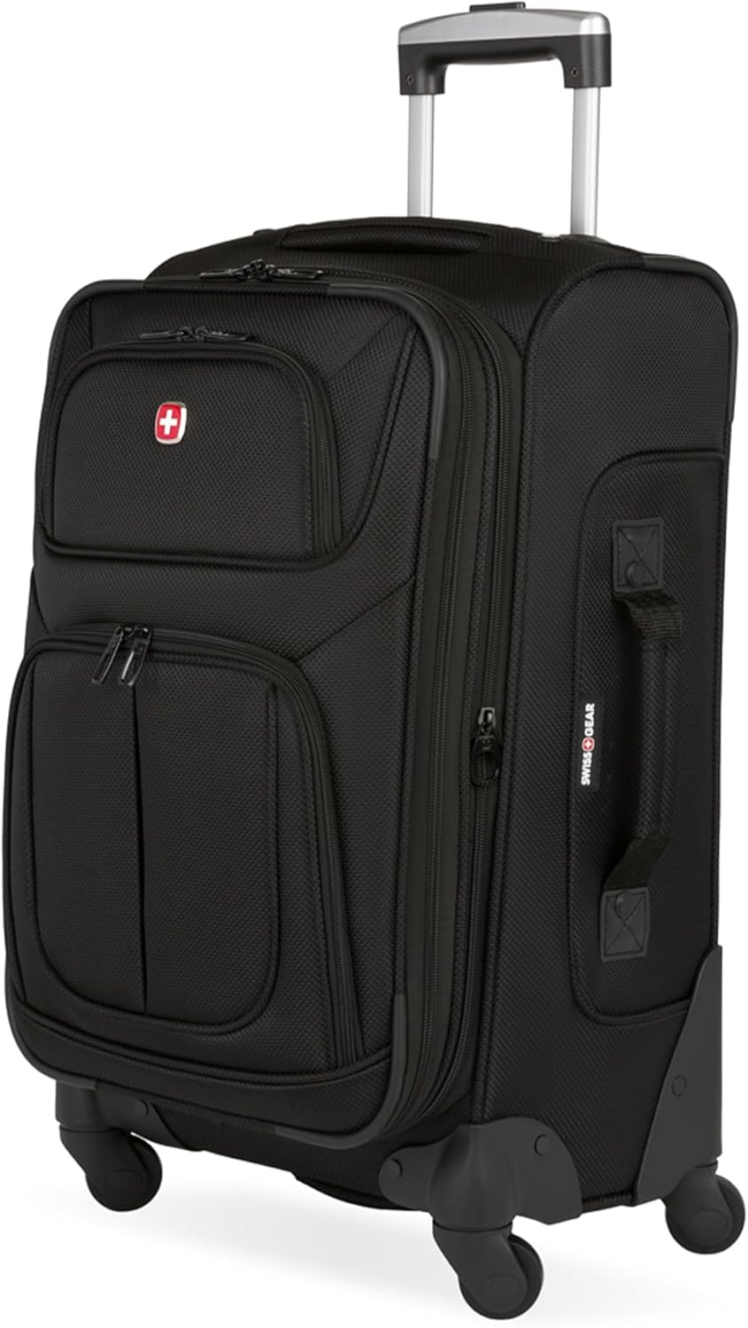 SwissGear Sion Softside Expandable Luggage – Medium Checked Suitcase with 360 Degree Wheels & Retractable Handle – 25 Inch, Perfect for 1-7 Night Trips – Black