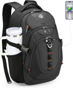 Swissdigital Design Laptop Backpack with USB Charging Port, Travel Backpack Fits 15.6 inches Computer, 31L College School Backpack for Men, Black | SD803-01