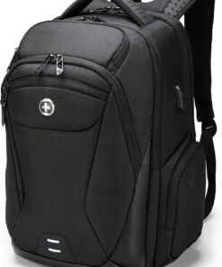 Swissdigital Design Men's Laptop Backpack for College and Business Travel with Integrated USB Charging Port and RFID Protection Fits Laptops up to 15.6 Inch, Black | SD1695-01