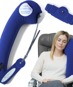 TRAVELREST Ultimate Travel Pillow & Body Pillow - Headrest, Auto, Bus, Train, Office Napping, Camping, Wheelchairs, Comfort and Support, Rolls Up, Straps to Airplane Seat & Car - Blue