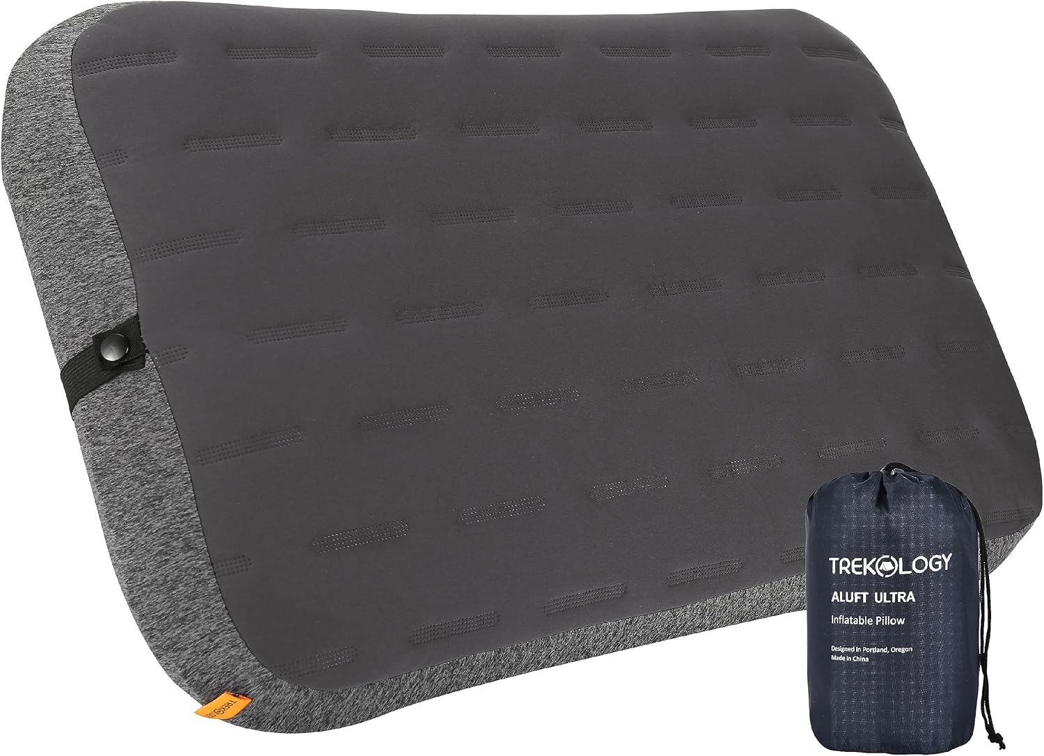 TREKOLOGY Camping Pillow - Large Inflatable (24"x15") for Home-Like Comfort, Portable & Ergonomic, Easy to Clean, Durable & Leak-Proof, Removable Strap for Secure Fit – ALUFT Ultra (Grey)