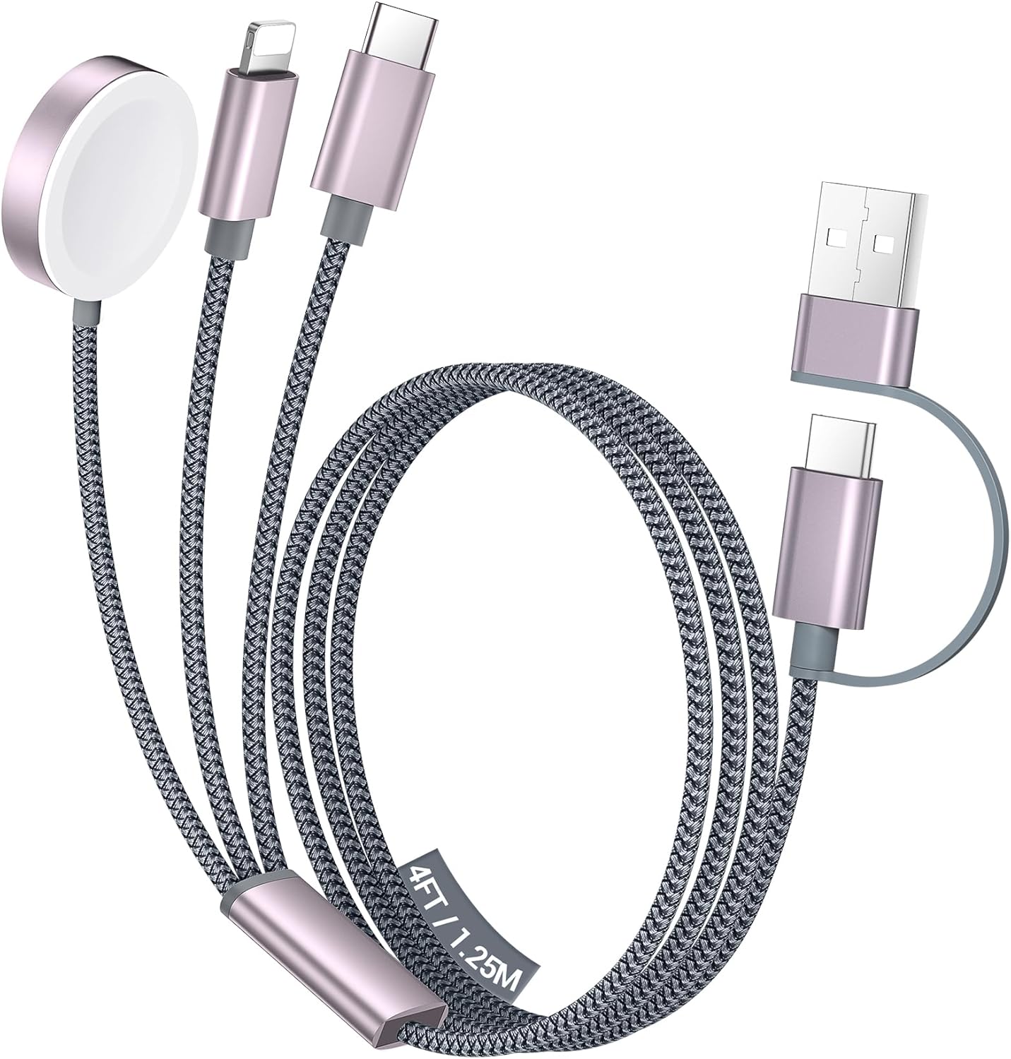 Temdan for Travel Essentials,3 in 2 USB C Cable for Apple Watch Charger/for iPhone 17 Charger,Multi Charging Cable Cord,Vacation Camping Essentials,Portable Designed for iWatch &for iPhone 16-12-4FT