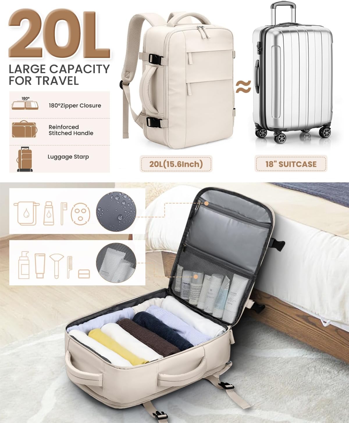 Travel Backpack for Women Man Waterproof Personal Item Travel Bag Airline Approved Laptop Backpack Weekender bags Bookbag for BusinessTravel Work Fits 15.6 inch LaptopMediumBeige.jpg