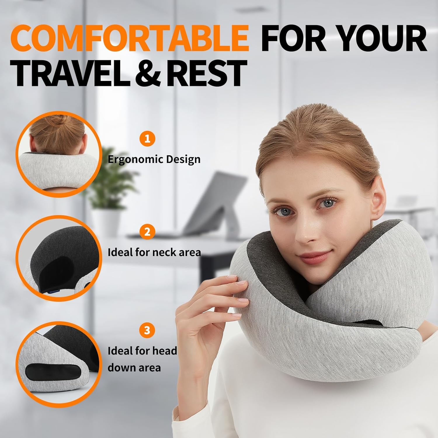 Travel Neck Pillow Airplane Memory Foam Travel Pillows for Comfort on Sleeper Hold Compact and Ergonomic Design for Traveling Car Rides Home Road Trip Essentials for Adults and Kids Grey.jpg
