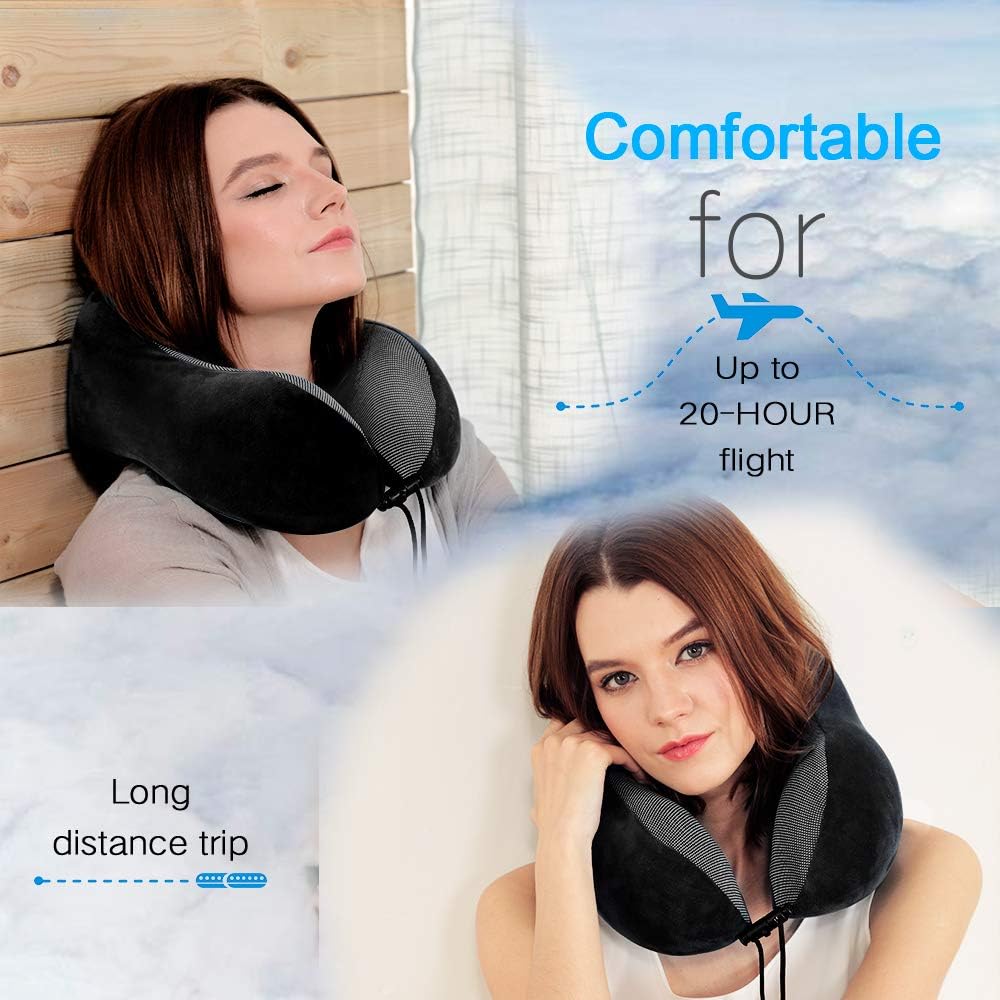 Travel Pillow Best Memory Foam Neck Pillow Head Support Soft Pillow for Sleeping Rest Airplane Car Home Use Black.jpg