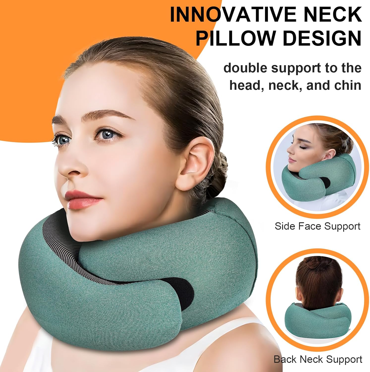 Travel Pillow Hooded Neck Pillow Airplane Memory Foam Filling for Plane Office Cars Sleeping Road Trip Long Flights Portable Plane Accessories Includes Eye Mask Earplugs Green.jpg