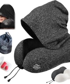 Travel Pillow with Extra Large Hood for Airplane Long Flights Privacy and Comfort Memory Foam with Skin-Friendly Cover for Road Trip Head&Neck Support for Plane Office Cars Sleeping & Rest (Grey)