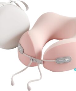 Travel Pillow with New Cool Material,Neck Pillow for Traveling 100% Pure Memory Foam,Travel Neck Pillow with Zipper Box, Airplane Pillow for Traveling,Travel Essentials (Pink)