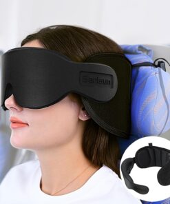 Travel Pillows for Airplanes, 360° Support Headrest Pillow with Eye Mask for Sleeping, Travel Airplane Pillow for Long Flights Car Road Trip, Travel Accessories Stop Bobblehead, Black