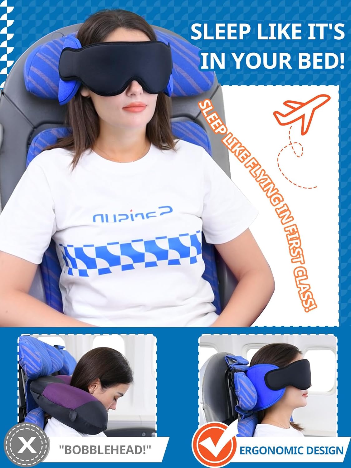 Travel Pillows for Airplanes Airplane Pillow for Long Flight Airplane Head Strap with Eye Mask for Sleep Travel Neck Pillow for Car Road Trip 360° Support Headrest Stop Bobblehead Black.jpg