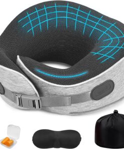 Travel Pillows for Airplanes Ergonomic Memory Foam Neck Pillow for Travel - 360° Head & Neck Support for Sleeping on Flights, Cars, Trains & Office (Gray-1)