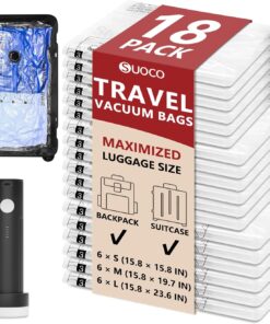 Travel Vacuum Bags for Clothing with Rechargeable Electric Pump, 18 Pack Compression Packing Cubes Organizer Storage for Luggage Suitcase, Space Saver Seal Bags for Vacation Cruise