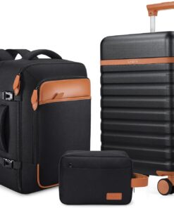 UKEIN Luggage Sets 3 Piece, Carry On Luggage 20In With Spinner Wheels,PC Hardside Suitcase Set with TSA Lock,Durable Carry On Suitcase With Travel Backpack for Men (Black, 3 piece set (20inch))