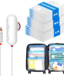 VMstr 15 Pack Travel Vacuum Storage Bags with USB Pump, Vacuum Packing Seal for Luggage and Suitcase, Space Saver for Clothes and Clothing Travel